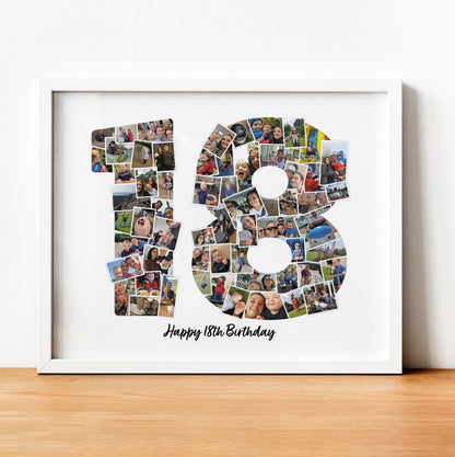 18th Photo Picture Collage, Print and Framed, Number Photo Collage Gift, Birthday Gift for Boy & Girl, Print Gift for landmark Birthdays