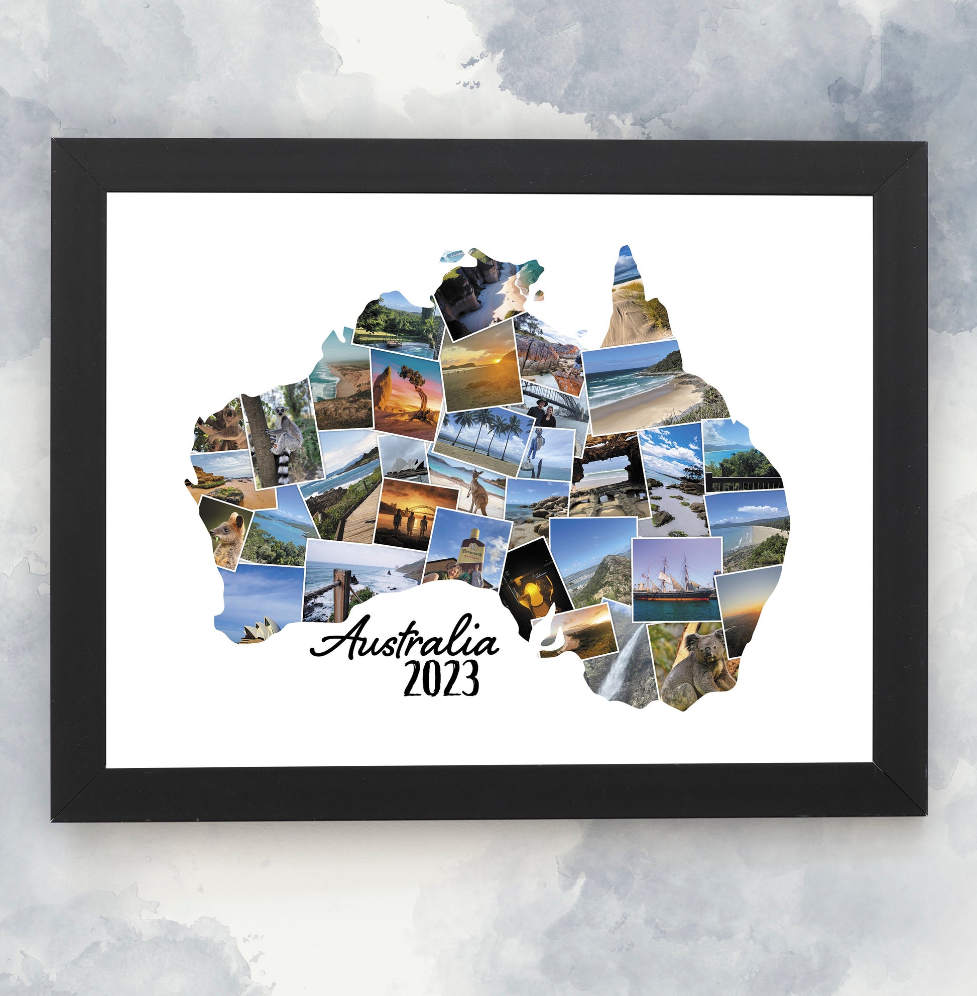 Personalised Australia Country Photo Collage - Country Map Print - Holiday Memories - Framed Home Décor - Travelling memories - Any Country