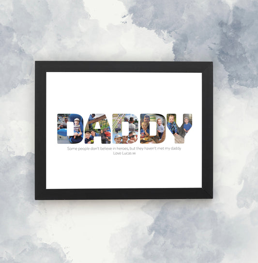 Daddy Photo Collage, Personalised Image Word Print, Framed Print, Home Décor, Gift Ideas for Dad for Christmas, Birthdays or Father's Day