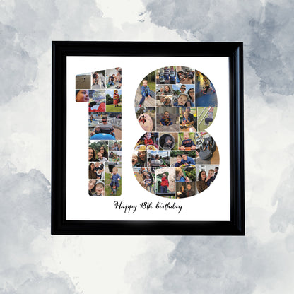 Personalised 18 Print - Custom Number Photo Collage - 18th Photo Print - 18th Anniversary & Birthday Gift for Him or Her