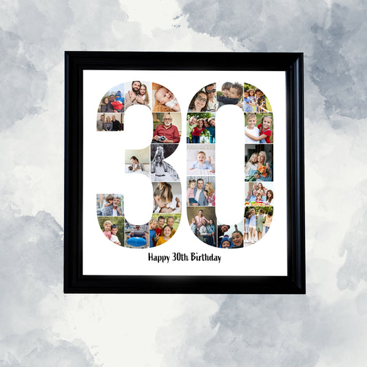 Personalised 30th Birthday Photo Collage - Personalised Number Image Montage - Family Gift Ideas - Anniversary Gift - Birthday Gift