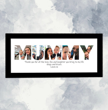 Framed Print for Mum, Personalised Photo Collage, Family Name, Photo Word Art, Mother's Day Gift Ideas