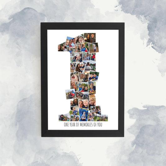 Number One, Personalised Print, Photo Family Collage Print, First Birthday Print, One Year Print, Anniversary Print, Paper Anniversary