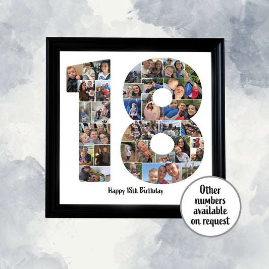 18th Birthday Print, Personalised Number Photo Collage, Family Print, Anniversary Gift, Birthday Gift idea, Gift Ideas, Number Collage